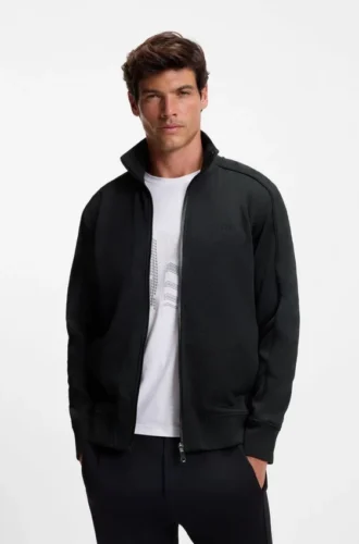 Gestepptes Jacquard-Sweatshirt mit Reißverschluss in Regular-Fit