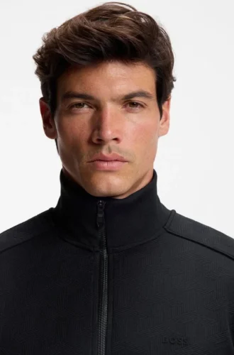 Gestepptes Jacquard-Sweatshirt mit Reißverschluss in Regular-Fit