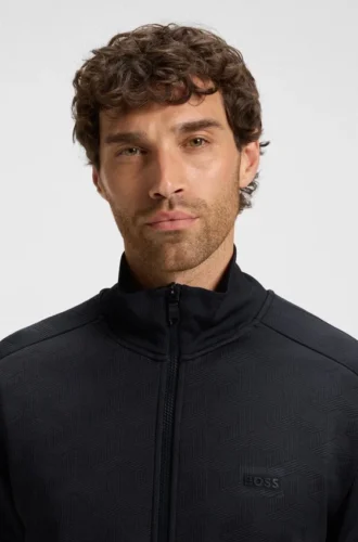 Gestepptes Jacquard-Sweatshirt mit Reißverschluss in Regular-Fit