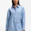 Gestreifte Bluse in Oversize-Passform aus Baumwollpopeline