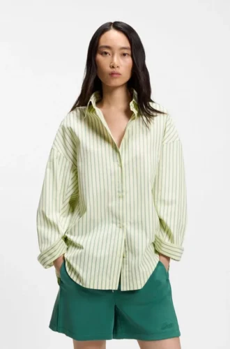 Gestreifte Bluse in Oversize-Passform aus Baumwollpopeline