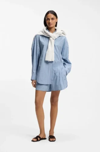 Gestreifte Bluse in Oversize-Passform aus Baumwollpopeline