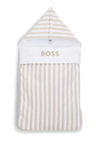 Gestreiftes Babynest aus Baumwolle mit gesticktem Logo