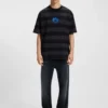 Gestreiftes Baumwoll-T-Shirt mit Happy HUGO-Logo