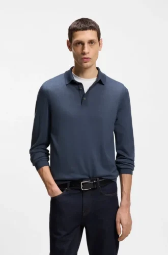 Gestrickter Polo-Pullover aus Schurwolle
