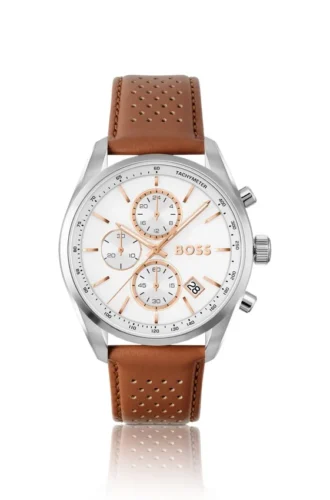 Grand Prix 44 Chronographenuhr mit perforiertem Lederarmband
