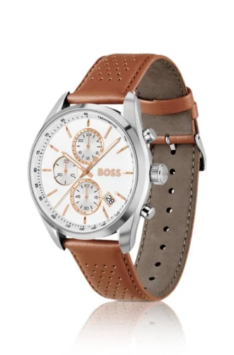 Grand Prix 44 Chronographenuhr mit perforiertem Lederarmband