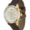 GRAND PRIX 44 Goldfarbene Chronographenuhr mit perforiertem Lederarmband