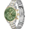 GRAND TOUR LADIES Zweifarbige Uhr mit grünem Zifferblatt und Fünf-Glied-Armband