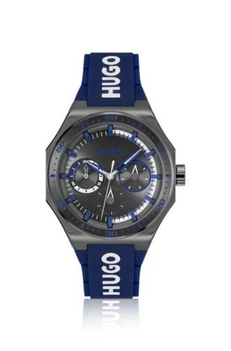 Grau beschichtete Uhr mit Silikonarmband mit Logo