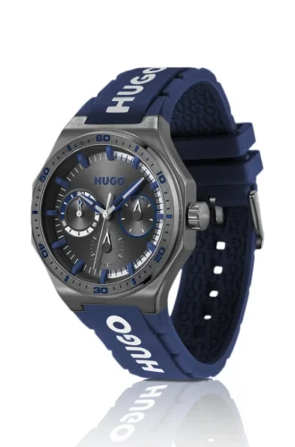 Grau beschichtete Uhr mit Silikonarmband mit Logo