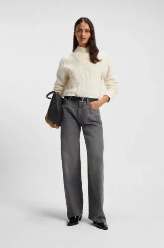 Graue Jeans im Boyfriend-Schnitt aus festem Denim