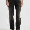 Graue Jeans in Regular-Fit aus Distressed-Denim