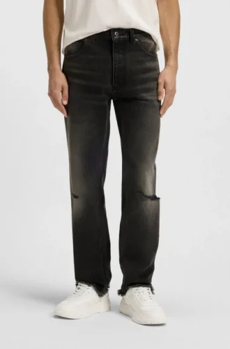 Graue Jeans in Regular-Fit aus Distressed-Denim