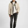 Graue Jeans in Regular-Fit aus Distressed-Denim