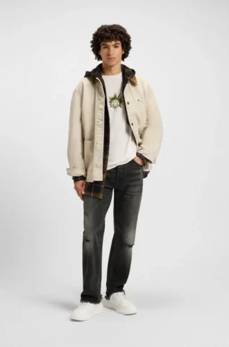 Graue Jeans in Regular-Fit aus Distressed-Denim