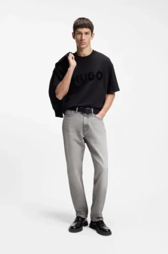 Graue Jeans in Regular-Fit aus stonewashed Denim
