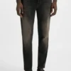 Graue, konisch geschnittene Jeans aus Stretch-Denim