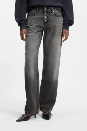Graue Straight-Fit-Jeans aus festem Denim