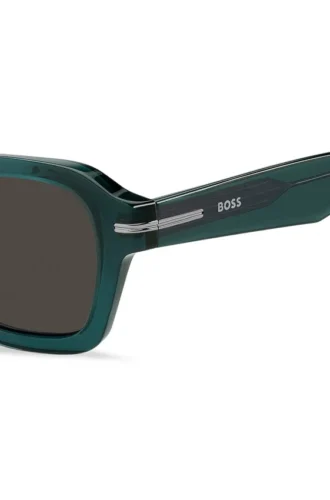 Grüne Acetat-Sonnenbrille mit Logo auf den Bügeln