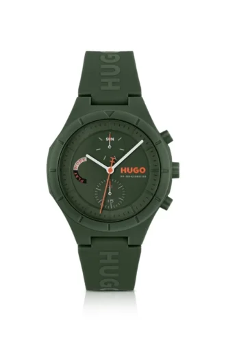 Grüne Uhr mit Silikonarmband mit Logo