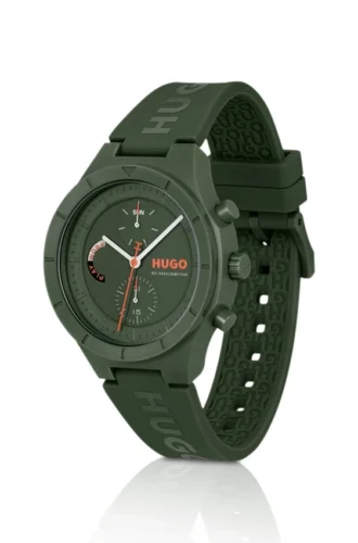 Grüne Uhr mit Silikonarmband mit Logo