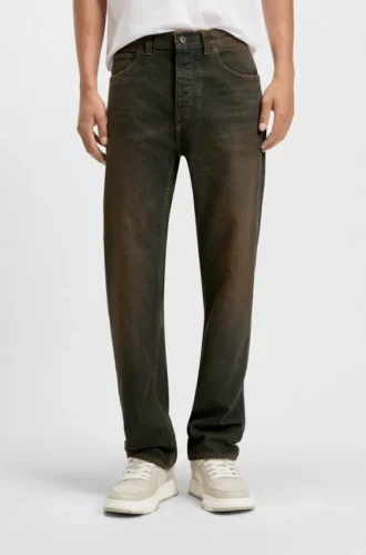 Grünlich schimmernde Jeans in Regular-Fit aus festem Denim