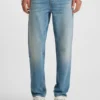 Grünlich schmal geschnittene Jeans aus Stretch-Denim