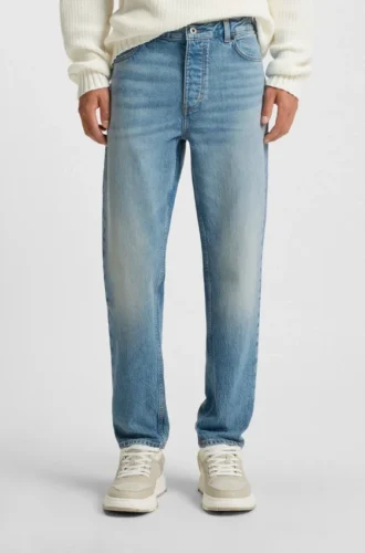 Grünlich schmal geschnittene Jeans aus Stretch-Denim