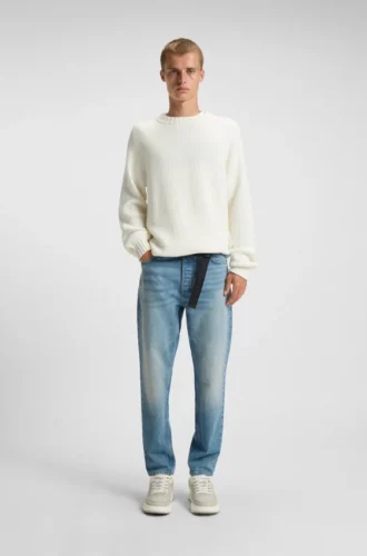 Grünlich schmal geschnittene Jeans aus Stretch-Denim