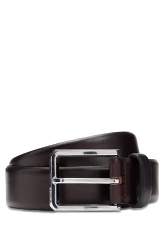Gürtel mit Schnalle aus italienischem Leder in Gunmetal