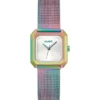 Haselnussbraune, schillernde Uhr mit quadratischem Zifferblatt und Mesh-Armband