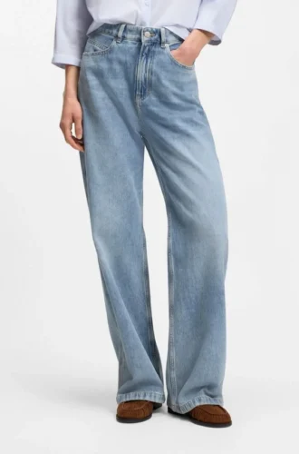 Hellblaue Jeans mit weitem Bein aus festem Denim