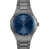 Hellgrau beschichtete Uhr mit blauem Zifferblatt
