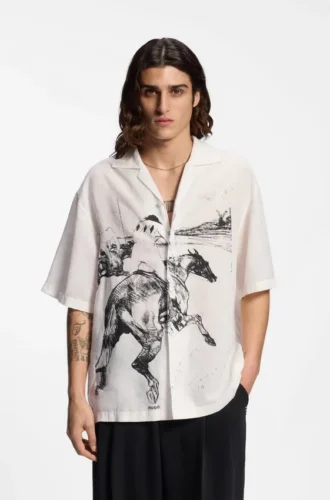 Hemd in Oversize-Passform mit Pferderenn-Print