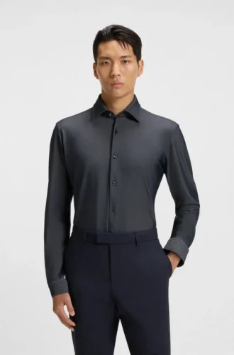 Hemd in Regular-Fit aus strukturiertem Stretch-Jersey