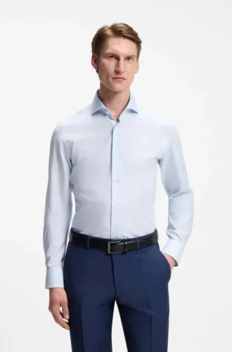 Hemd in Slim-Fit-Passform aus strukturiertem Baumwollmischgewebe