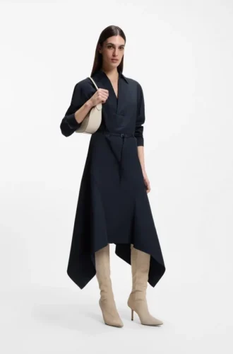 Hemd-Kleid aus Baumwollpopeline mit Gürtel