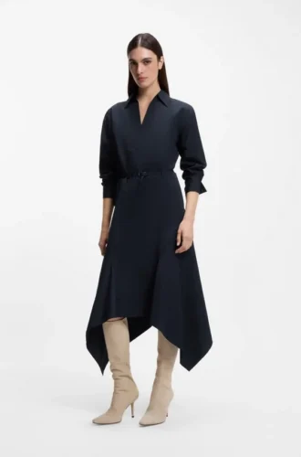 Hemd-Kleid aus Baumwollpopeline mit Gürtel