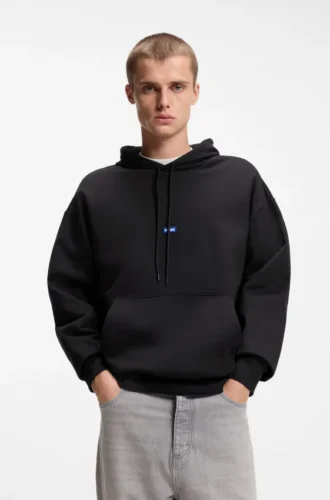 Hoodie aus Baumwoll-Frottee mit blauem Logo-Label