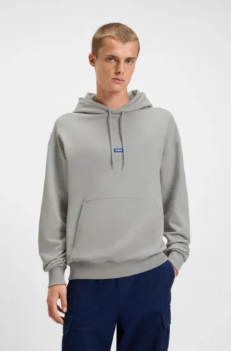 Hoodie aus Baumwoll-Frottee mit blauem Logo-Label