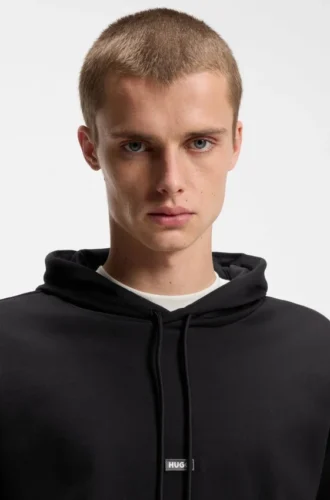 Hoodie aus Baumwoll-Frottee mit blauem Logo-Label