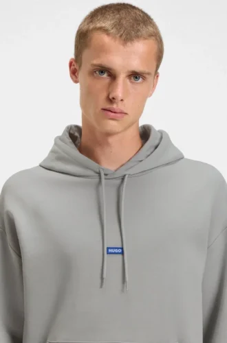 Hoodie aus Baumwoll-Frottee mit blauem Logo-Label