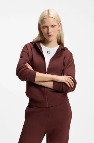 Hoodie aus Baumwoll-Frottee mit Reißverschluss und gestapelter Logo-Stickerei