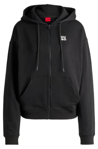 Hoodie aus Baumwoll-Frottee mit Reißverschluss und gestapelter Logo-Stickerei