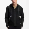 Hoodie aus Baumwollfrottee mit Reißverschluss und charakteristischen Streifenbesätzen