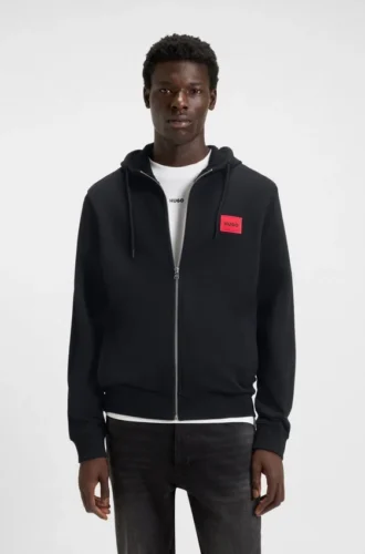 Hoodie aus Baumwollfrottee mit Reißverschluss und Logo-Etikett