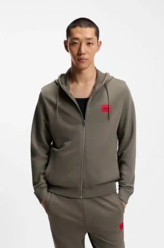 Hoodie aus Baumwollfrottee mit Reißverschluss und Logo-Etikett