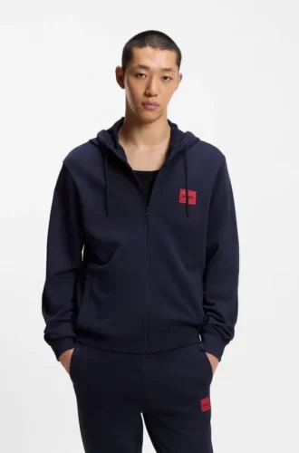 Hoodie aus Baumwollfrottee mit Reißverschluss und Logo-Etikett
