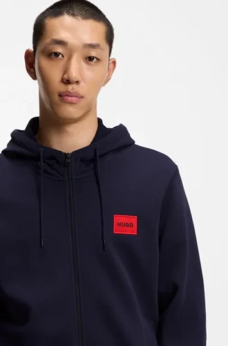 Hoodie aus Baumwollfrottee mit Reißverschluss und Logo-Etikett